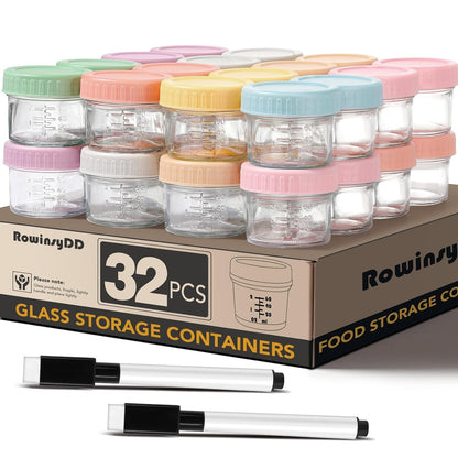 RowinsyDD 5 Pack Glass Baby Food Storage Containers, 4 oz Leakproof Baby Food Jars with Lids, Small Glass Food Containers for Infant Baby, Freezer & Microwave Safe, BPA Free