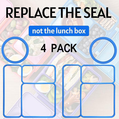 4 pack Lid Seal Gasket For OmieBox,Fit Seal Replacement for Kids Bento Box,Made from Food-Safe Silicone Rubber,Essential Lunch Bento Box Accessories for Kids,Ensures Leak-Proof Freshness(Blue&Purple)