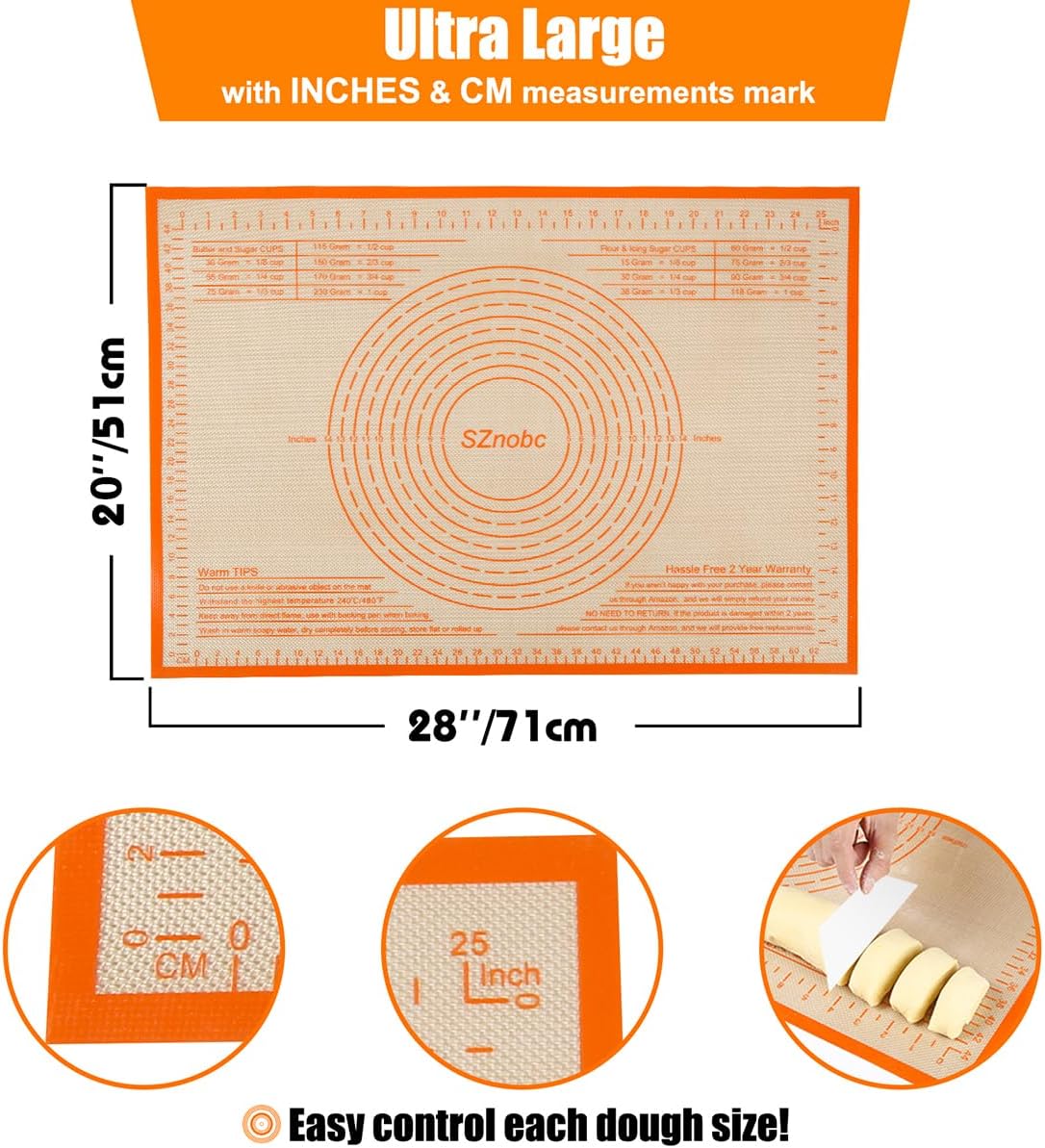 Non-slip Silicone Pastry Mat 36''By 24'' Nonstick Baking Mats Extra Large Counter Mat for Dough Rolling, Pastry, Pie Crust, Fondant, Cookies, Bread, Pasta, Pizza Mat