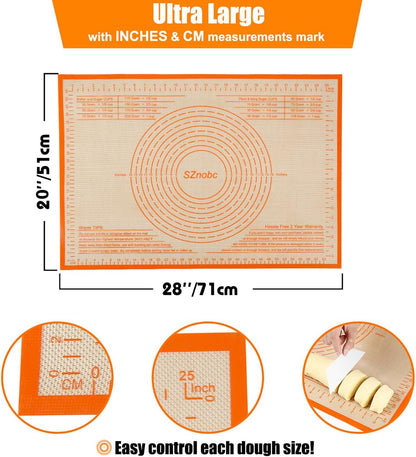 Non-slip Silicone Pastry Mat 36''By 24'' Nonstick Baking Mats Extra Large Counter Mat for Dough Rolling, Pastry, Pie Crust, Fondant, Cookies, Bread, Pasta, Pizza Mat