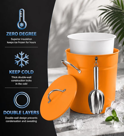 3Qt Black Galvanized Ice Bucket with Lid, Scoop & Handles - Ideal for Cocktails, Parties, BBQs, Wine & Champagne. Double-Layer Insulated Outer & Galvanized Inner Layer, Perfect for Home & Outdoor Use