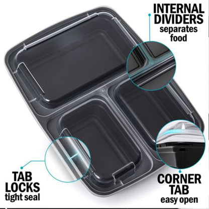 MORDEN MS Meal Prep Container With Lids, 50 Pack 3 Compartment Reusable Food Storage Container Divided Plastic Bento Box Lunch Box To-go Boxes(33oz)