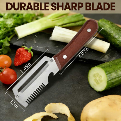 Elite Vegetable Peeler and Julienne Shredder Tool, Multifunctional Vegetable Peeler with Wooden Handle & Bottle Opener Grater 3 in 1 Kitchen Gadgets for Potatoes Carrots and Vegetables Fruits (2pcs)