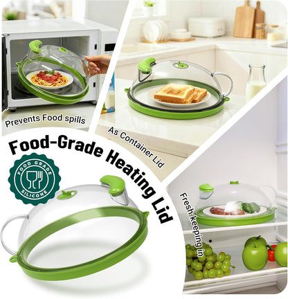 Microwave Splatter Cover with Water Steamer, 10 Inch, Integrated Handle