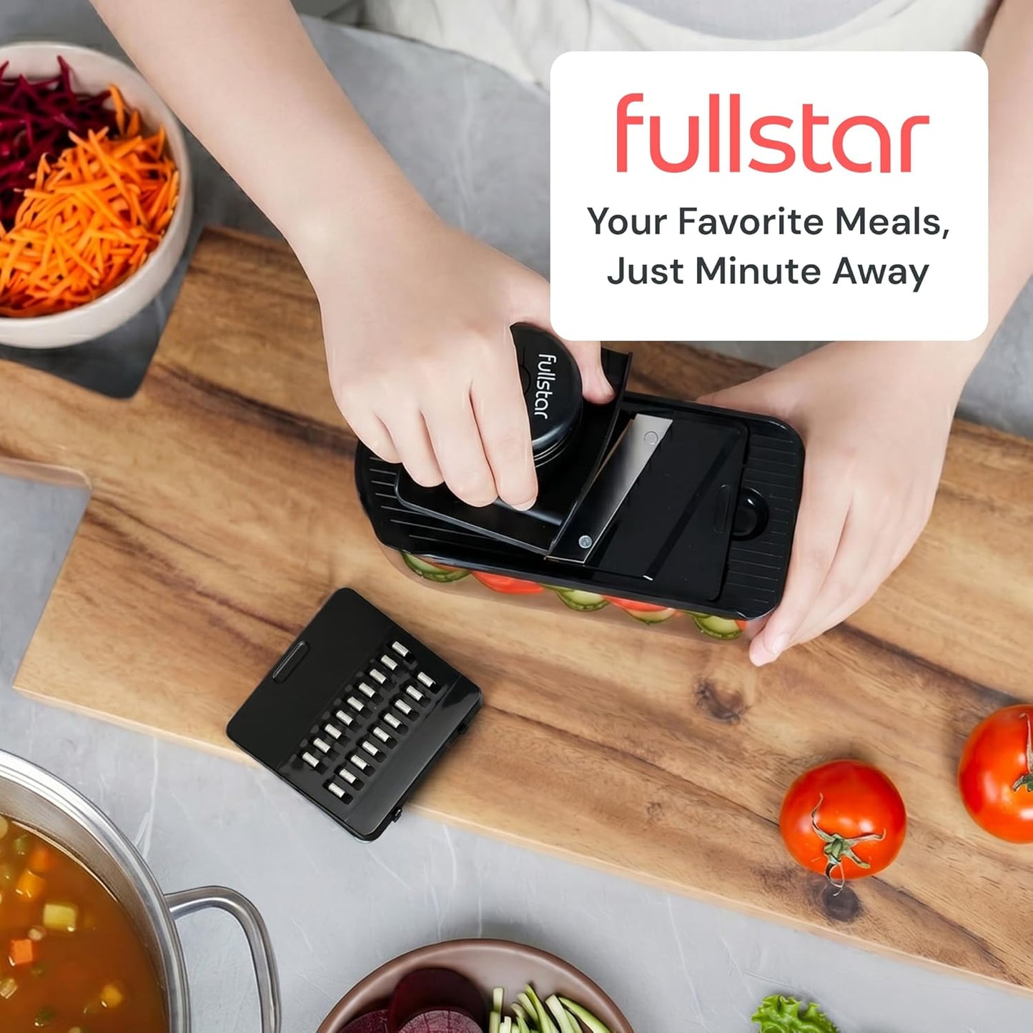 Fullstar Essential Mandoline Slicer for Kitchen - Space-Saving 4-in-1 Fruit Cutter, Cucumber Slicer, Julienne Peeler, Cheese Grater