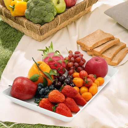 Serving Tray Platter, 4 Pack Food Tray for Veggie Fruit Snack Dessert Cookie Cheese, Food Trays for Party Supplies Display, Plastic Platters for Serving Food, Large White Trays, BPA Free