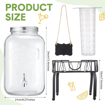 FillTouch 3 Gallon Drink Dispenser with Stand Glass Beverage Dispenser Drink Dispensers with Lid 18/8 Stainless Steel Spigot for Picnics, BBQ, Parties and Daily (Chalkboard Style,Metal Stand)