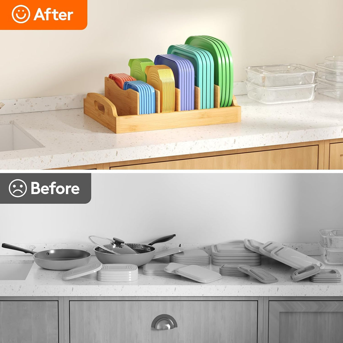 Lifewit Bamboo Lid Organizers for Inside Cabinet with 5 Sections