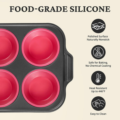 BRONYPRO Silicone Muffin Pans for Baking with Metal Frame, Egg Bite Molds, Cupcake Pans 12 Regular Size, Muffin Tins Easy to Pop Nonstick Non Toxic Bakeware for Oven,Blue