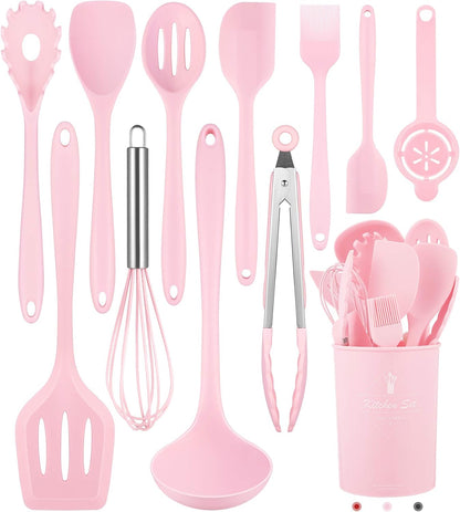 Kitchen Utensils Set-12 Pieces Silicone Cooking Utensils Set (Dishwasher Safe) 392°F Heat Resistant Spatula Set,Kitchen Utensil Set for Nonstick Cookware,Best Kitchen Tools with Holder