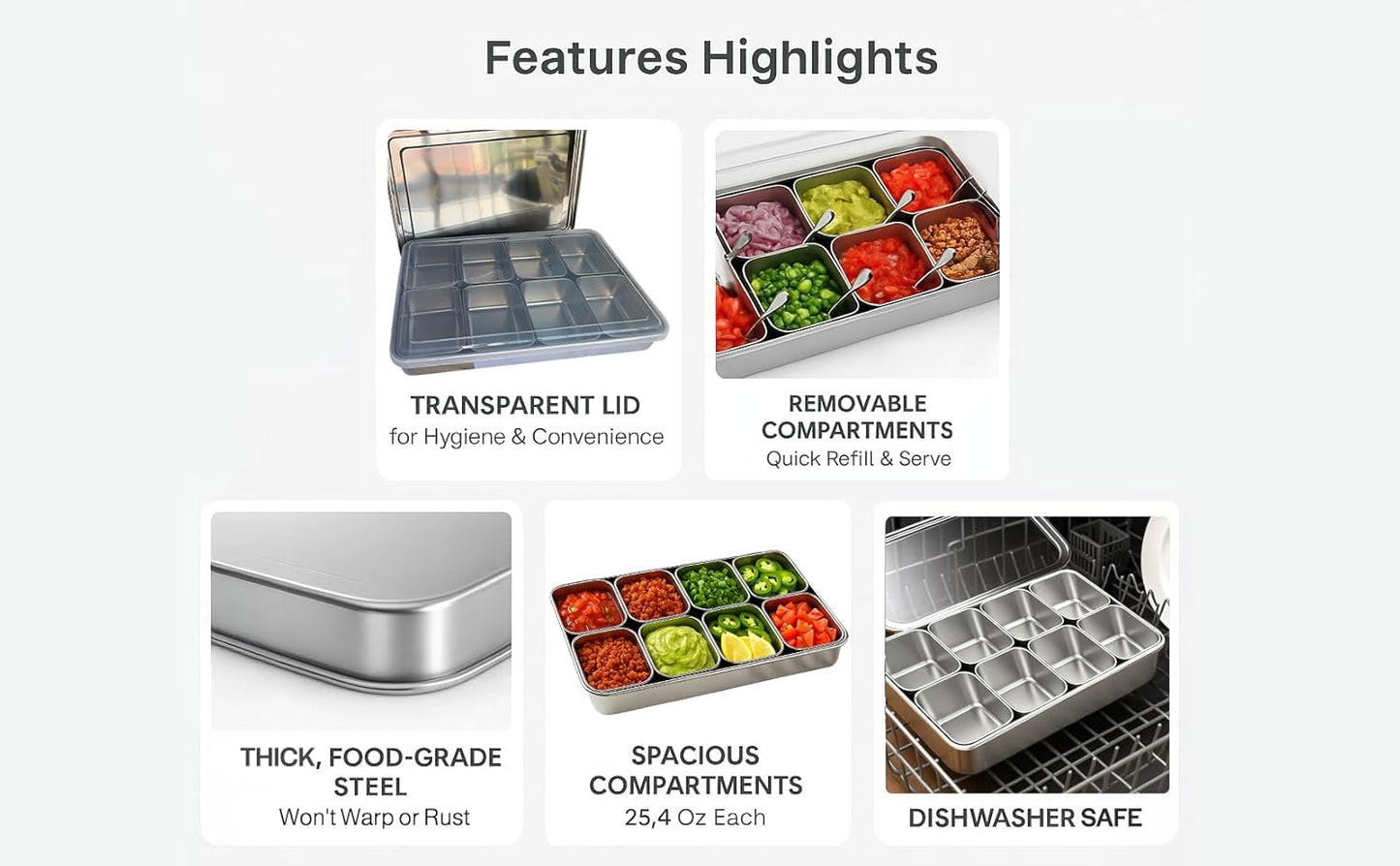 Stainless Steel Yakumi Pan, Yakumi Pans, Yakumi Mise En Place, Mise En Place Containers, Japanese Food Container, Condiment Containers, Multi Compartment Food Containers (8 Compartment)