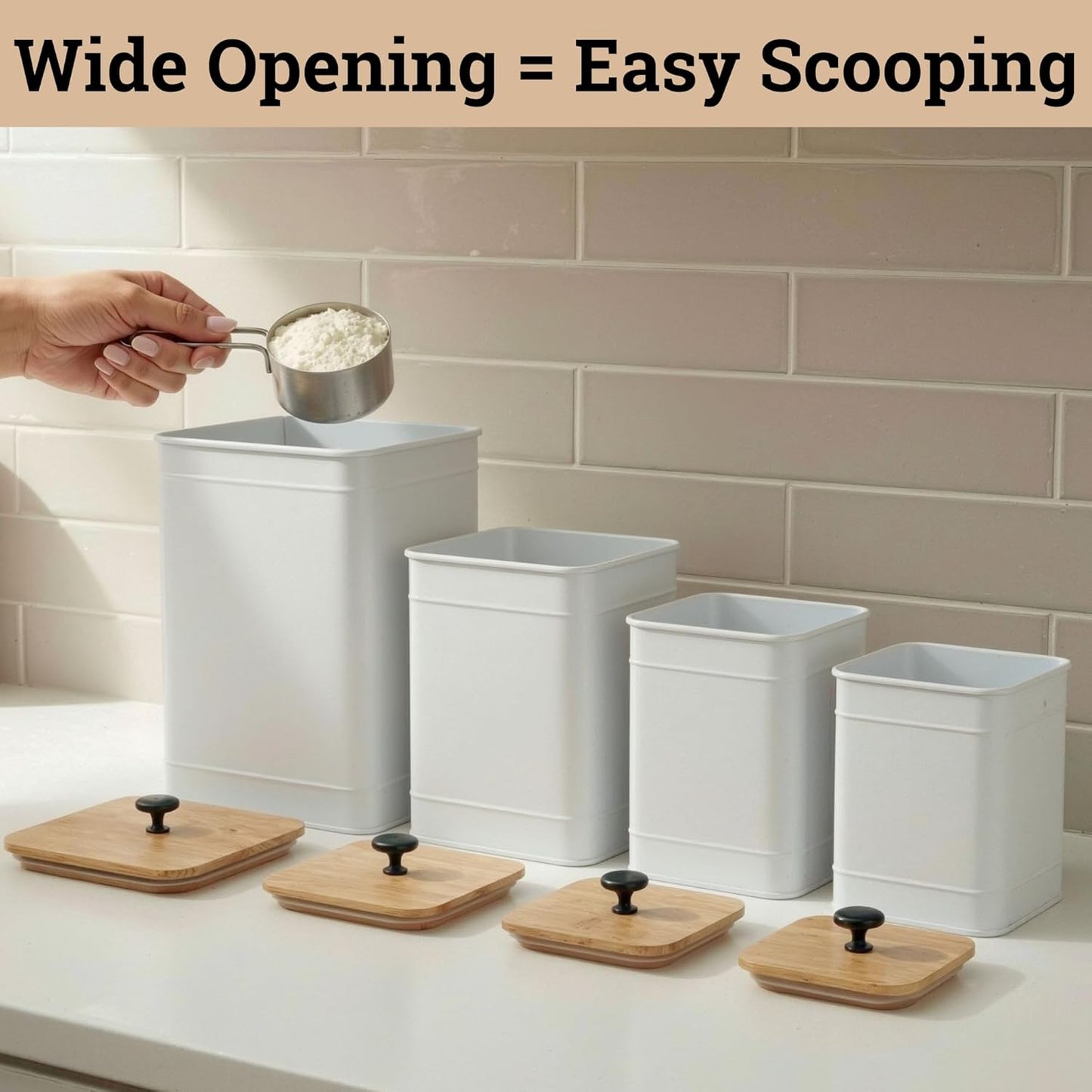 Kitchen Canisters for Countertop Set of 4 with Customizable Chalkboard Labels & Marker Pen - Big Iron Kitchen Canisters with Airtight Lids - Sage Green Canister Set - Flour and Sugar Containers
