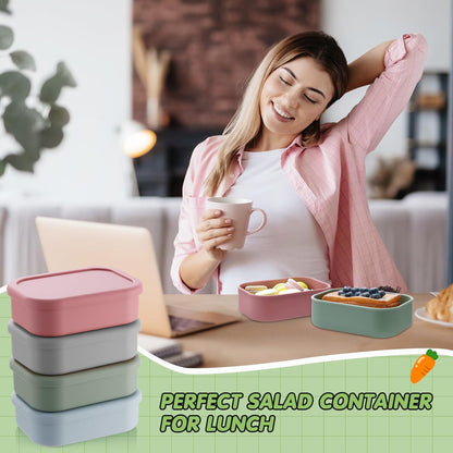 Layhit 4 Pcs Silicone Bento Box Lunch Box for Adult, 23.7 oz Reusable Sandwich Containers Food Storage with Lids Airtight for Lunch Meals Snacks, Dishwasher Freezer Safe (Matte Multicolor)