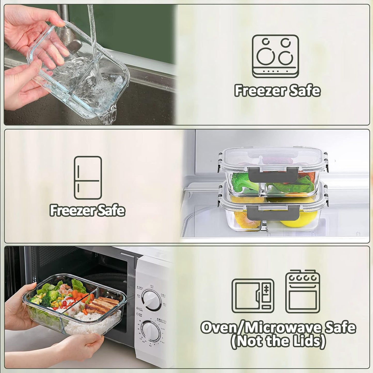 M MCIRCO [10-Pack,30 Oz Glass Meal Prep Containers 2 Compartments Airtight Lunch Bento Boxes with Lids, Glass Food Storage Containers, Microwave, Oven, Freezer and Dishwasher, White