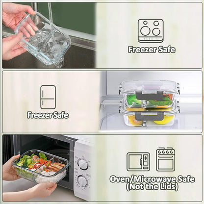M MCIRCO [10-Pack,30 Oz Glass Meal Prep Containers 2 Compartments Airtight Lunch Bento Boxes with Lids, Glass Food Storage Containers, Microwave, Oven, Freezer and Dishwasher, White