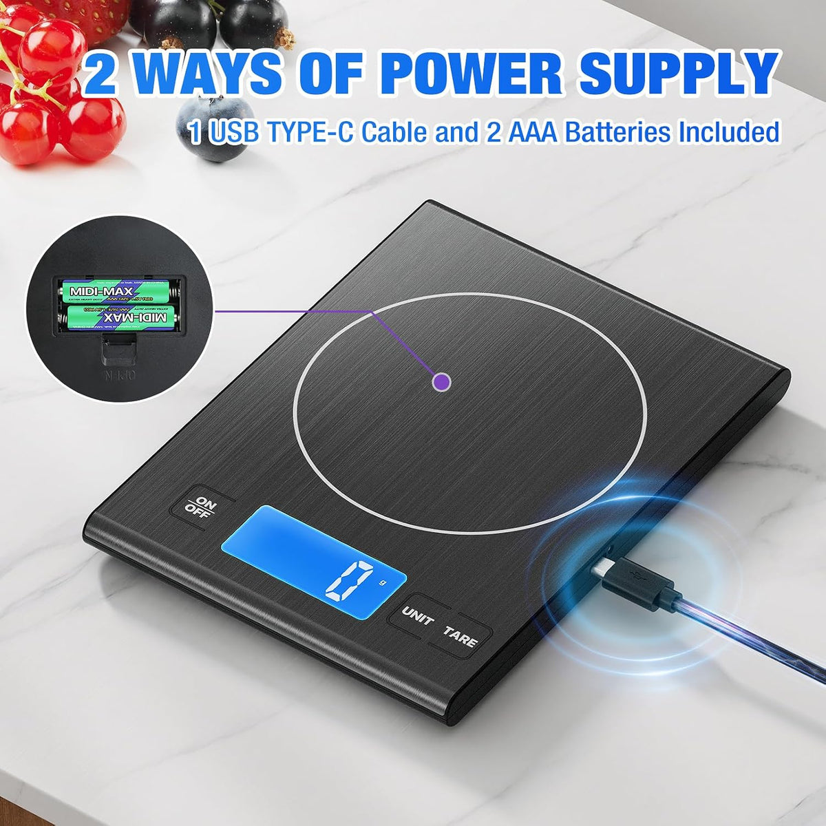 33lb Rechargeable Food Scale, Diyife 304 Stainless Steel Kitchen Scale