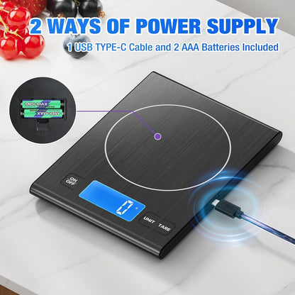 33lb Rechargeable Food Scale, Diyife 304 Stainless Steel Kitchen Scale