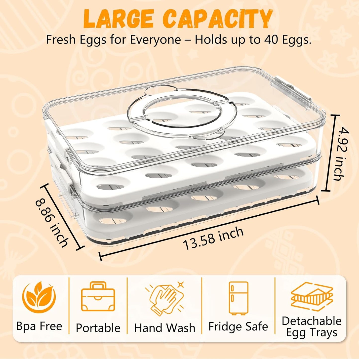 2-Layer Deviled Egg Containers with Lid & Handle | Easter Gifts for Kids | Easter Deviled Egg Tray Carrier for 40 Eggs | Clear Storage Devil Egg Platter for Party | Home Kitchen Gifts for Women