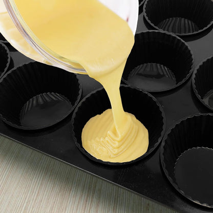 24 Pack Reusable Silicone Cupcake Liners Black, 2.76 Inch Silicone Muffin Cups for Kitchen, Non-Stick Baking Cups for Cupcakes, Muffins