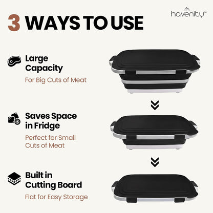 BBQ Prep Tub 2 Pack (8L+8L) - Multifunctional Collapsible Camping Cutting Board with Upgraded Locking Lid, Meal Prep Meat Storage Container Perfect for Grilling, Outdoor Cooking (Large x 2)