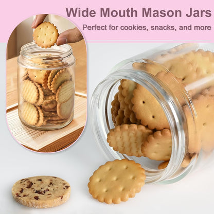 Overnight Oats Containers with Lids, 10oz Wide Mouth Mason Jars with Lids, 9 Pack Glass Jars with Airtight lid for Chia Pudding Yogurt Salad, Meal Prer Oatmeal Jars, Pink