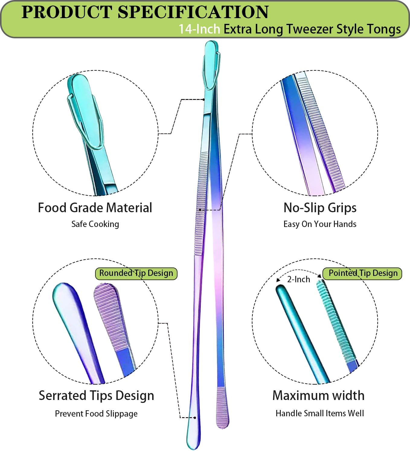 JETKONG 2 Pcs 12-Inch Kitchen Tweezers Fine Tweezer Tongs, Extra-Long Stainless Steel Cooking Tweezers (Silver)