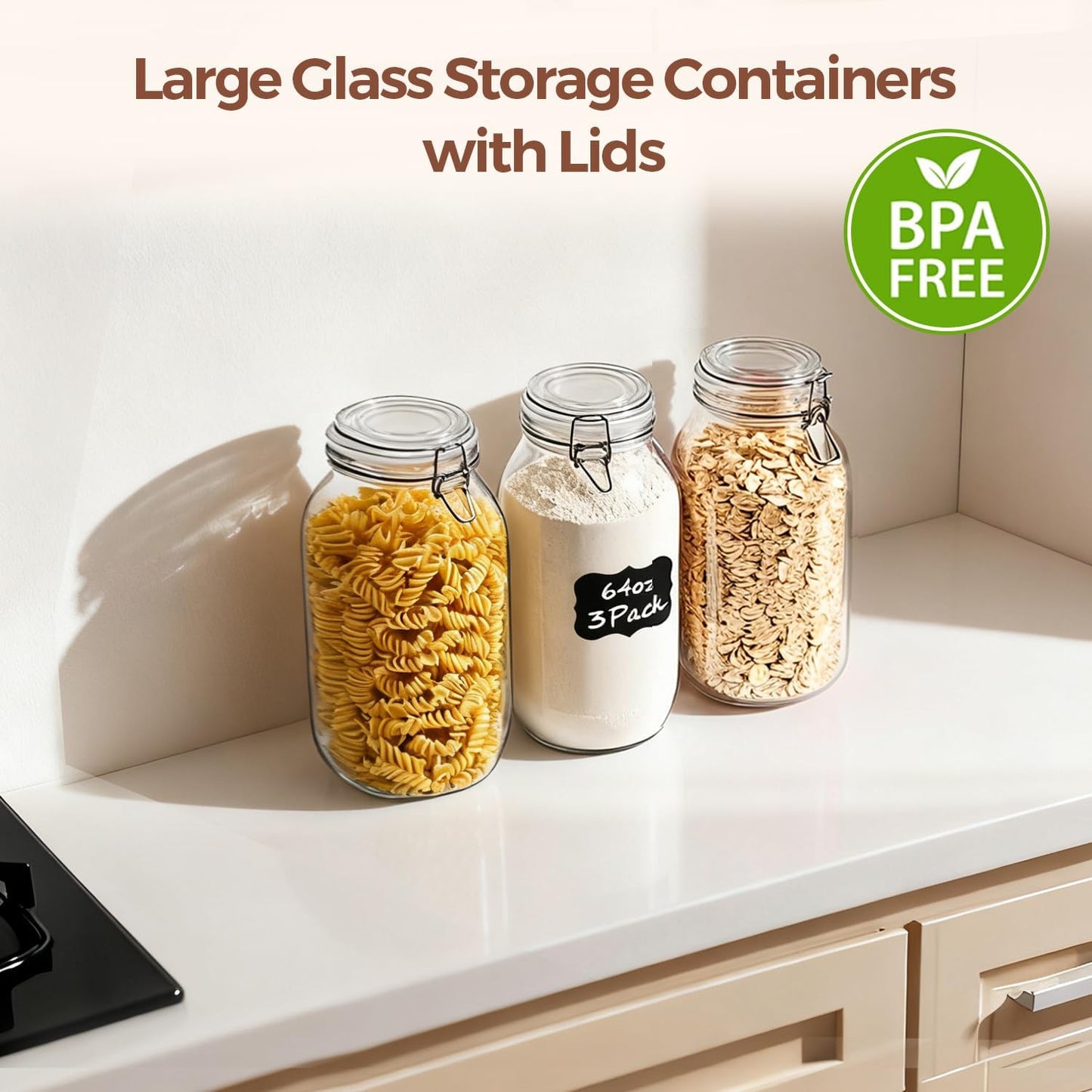 ComSaf Glass Pantry Jars with Airtight Lids 0.7 Gallon 2 Pack Wide Mouth | Flour sugar rice, Sourdough pickling, Pantry organization, Scoop included, Baking supplies, Bulk food storage, Large capacity
