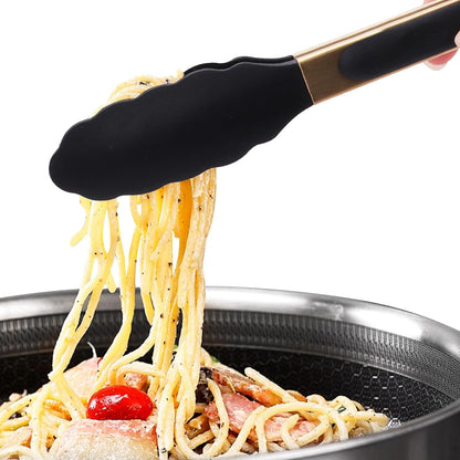 2-Piece Kitchen Spatula Tongs Food Serving Tongs 9" and 12" Cooking with BPA Free Silicone Tips, Toaster Steak Pie Pizza Pasta Spaghetti Noodles Salad Grill BBQ Buffet Clamp Serving Tools(Gold)
