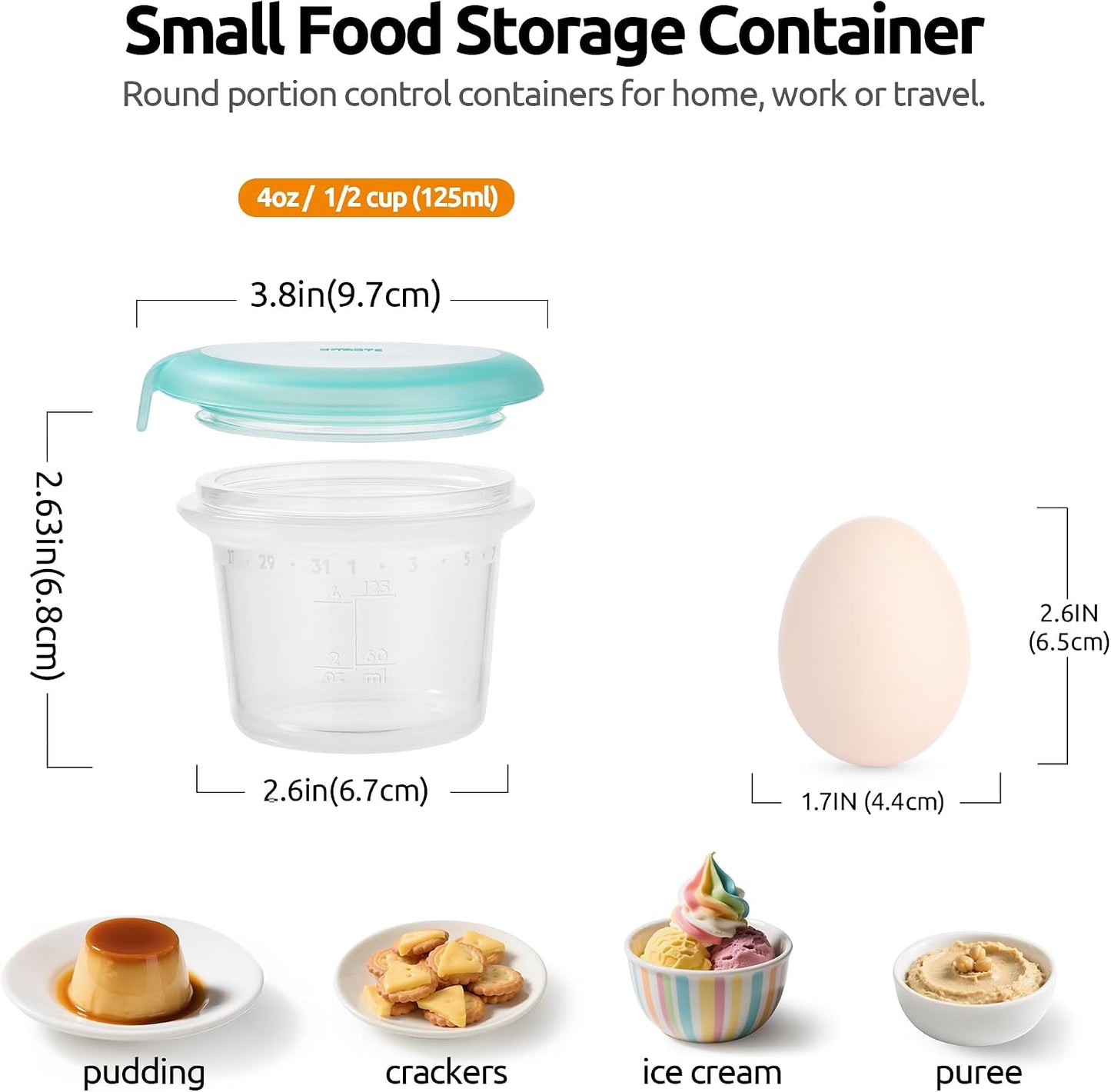 U-Taste Silicone Food Storage Containers Set: Meal Prep Box with Airtight Lid, Freezer & Microwave Safe, Date Marking Circle, Clear cup/oz/ml Measurement for Dry & Wet Deli -2oz/4oz/8oz/16oz, Aqua Sky