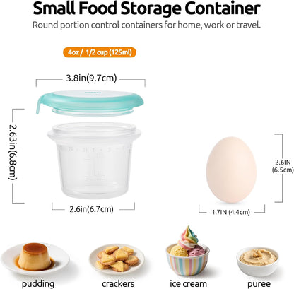 U-Taste Silicone Food Storage Containers Set: Meal Prep Box with Airtight Lid, Freezer & Microwave Safe, Date Marking Circle, Clear cup/oz/ml Measurement for Dry & Wet Deli -2oz/4oz/8oz/16oz, Aqua Sky