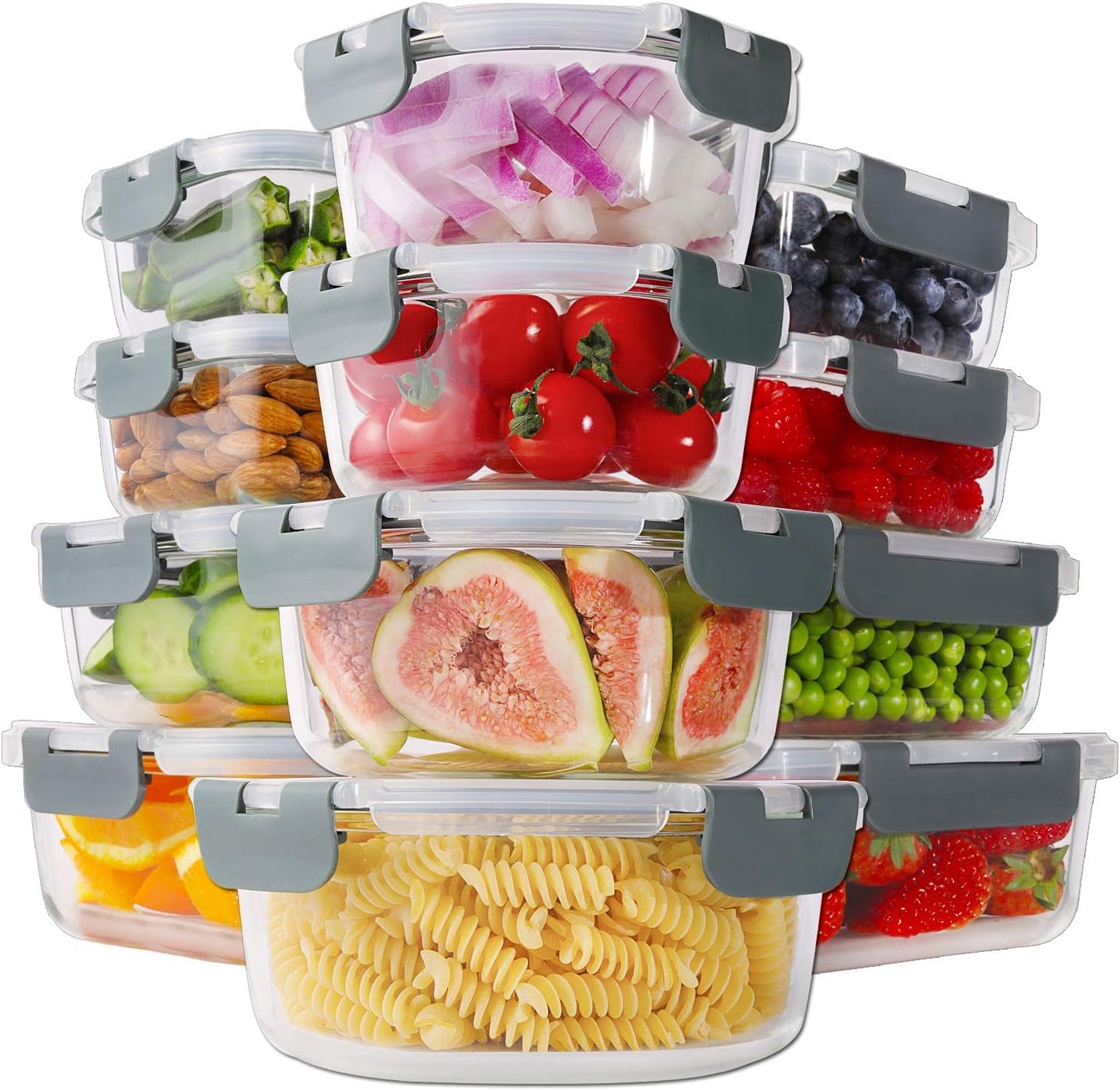 HOMBERKING 24pc Glass Food Storage Containers with Lids, Glass Meal Prep Containers, Airtight Bento Boxes, BPA Free & Leak Proof, Pantry Kitchen Storage(12 lids & 12 Containers) - Purple