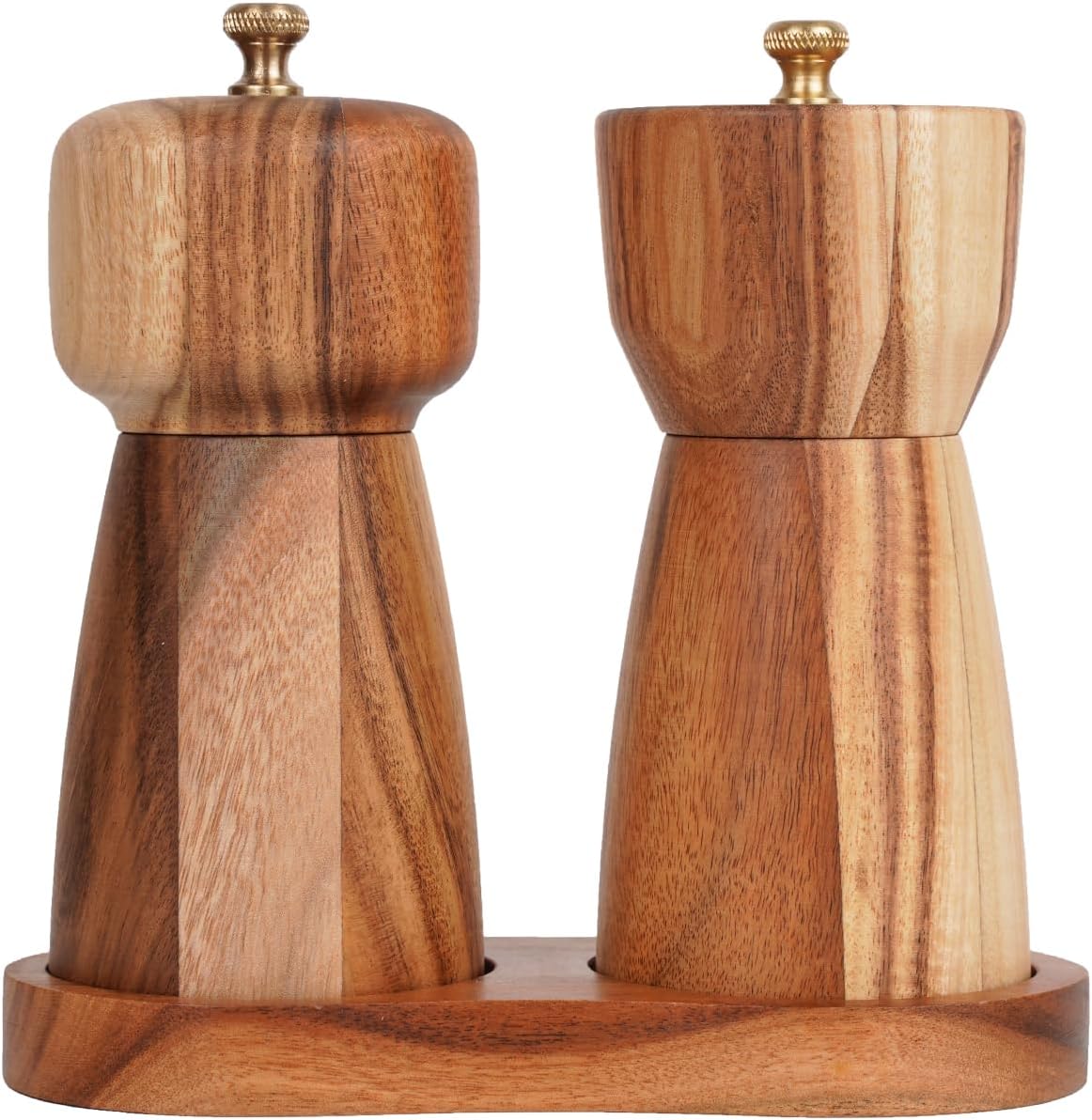 Pepper Grinder, Pepper Mill with Adjustable Stainless Steel, Acacia Wood, 14 cm/5 inch Height, Bottom Dia: 6 cm/2.36 inch (Tray is NOT Included)