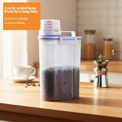 SHENLIU 4 Pcs 5.5Lbs Rice Dispenser Storage Containers, Rice Container with Measuring Cup & Pour Spout, Kitchen Plastic Airtight Container for Cereal, Grain, Flour, Sugar, Oatmeal, Dry Pet Dog Food