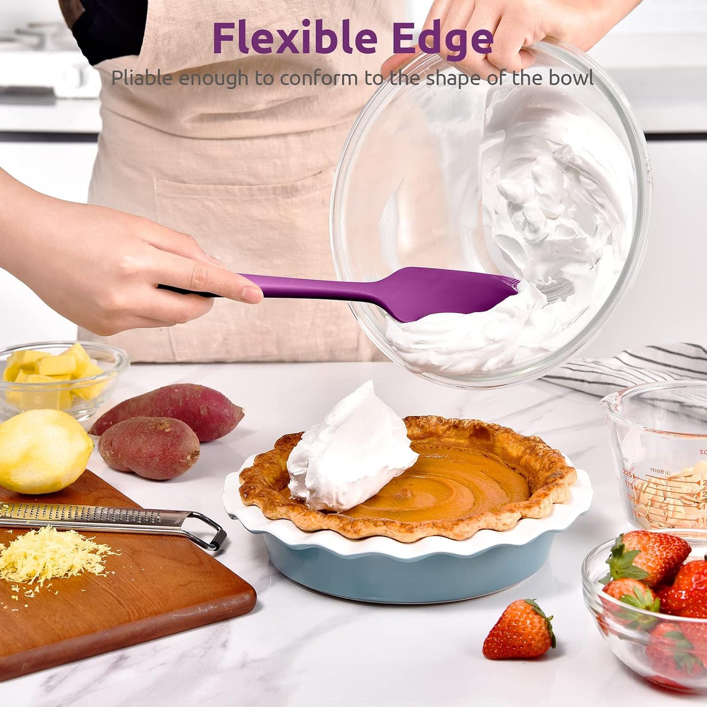 Heat Resistant Silicone Spatula Set: U-Taste 600ºF High Temp Seamless Food Grade Utensil, Flexible Rubber Silicon Kitchen Cooking Mixing Baking Scraper for Nonstick Cookware Set of 4 (Aqua Sky)