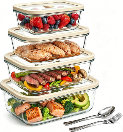 5 Pack 35 oz Glass Meal Prep Containers, Plastic-Free Glass Food Storage Containers with Lids, 4.4 Cups Airtight Glass Lunch Containers for Leftovers, Microwave, Oven, Freezer and Dishwasher