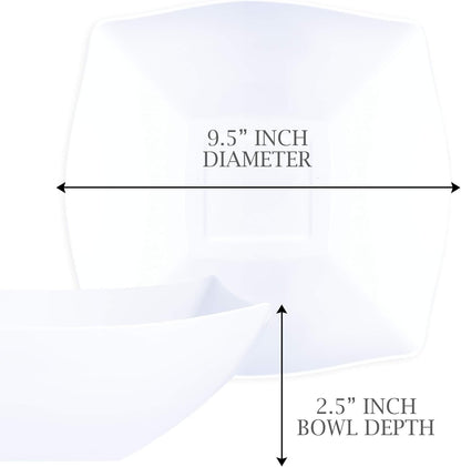 PLASTICPRO Disposable Square Serving Bowls, Party Snack or Salad Bowl, Plastic Clear or White Pack of 4 (16 OUNCE, White)