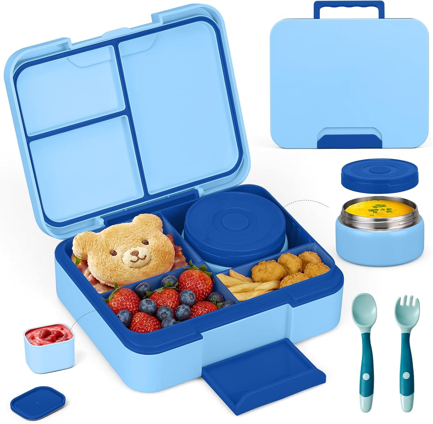 Bento Box Set with 9.5oz Soup Thermo Kids Leak-proof Lunch Box Container with 4 Compartment Stainless Steel Insulated Hot Food Jar with Bag for School Travel - Pink