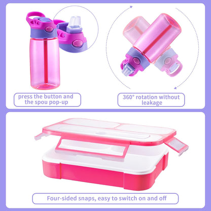 Kids Lunch Box Bag Set: Girls Unicorn Lunch Bags Bento Boxes with 3-Compartment Included Ice Pack Water Bottle Insulated Lunchbag Reusable School Lunchbox Containers Kit for Toddler Daycare Childrens