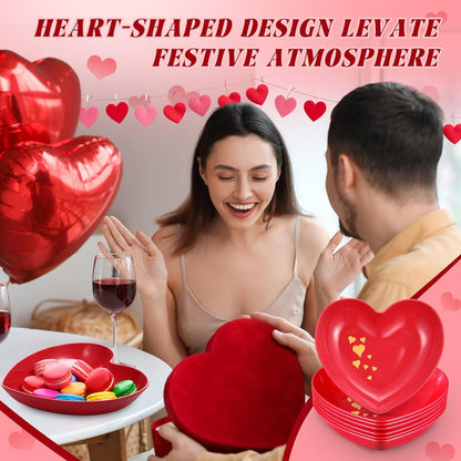 Reallnaive 6 Pcs 8.7 Inch Valentines Day Heart Shaped Plates Dessert Bowls Appetizer Plates Salad Bowls for Gift Valentine's Day Anniversary Party Supplies
