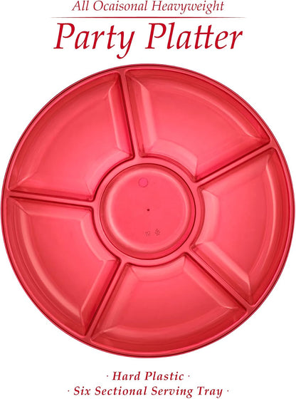 Plasticpro 6 Sectional Round Plastic Serving Tray/Platter (4, Clear)