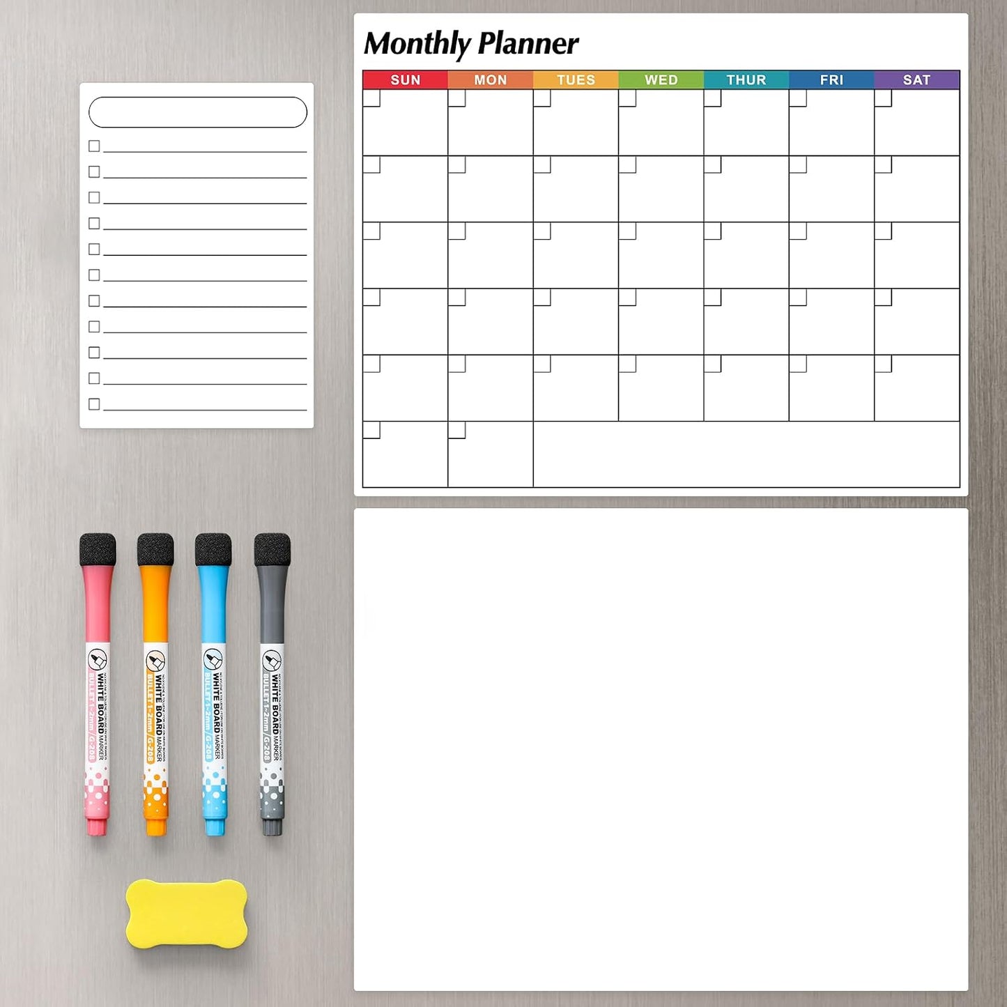 Dry Erase Magnetic Calendar for Refrigerator, 3 Pack- Monthly & Weekly & Daily Planner Magnet Whiteboard for Fridge Wall Door - Shopping, Meal/Menu, to Do List, Family Schedule Planning Board (C)