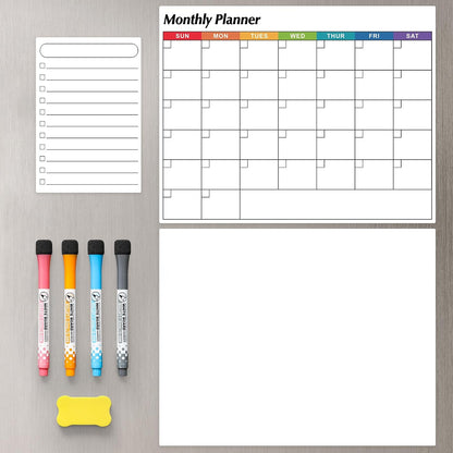 Dry Erase Magnetic Calendar for Refrigerator, 3 Pack- Monthly & Weekly & Daily Planner Magnet Whiteboard for Fridge Wall Door - Shopping, Meal/Menu, to Do List, Family Schedule Planning Board (C)