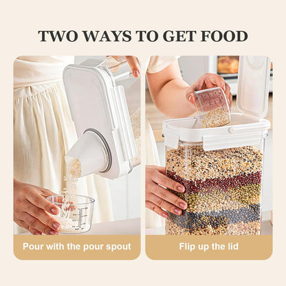 Hongya Rice Container, Airtight Rice Storage Container, Portable Pet Food Storage Containers with Measuring Cup, 4 to 8lbs Cereal Containers Storage for Kitchen Pantry Household, BPA-Free, White