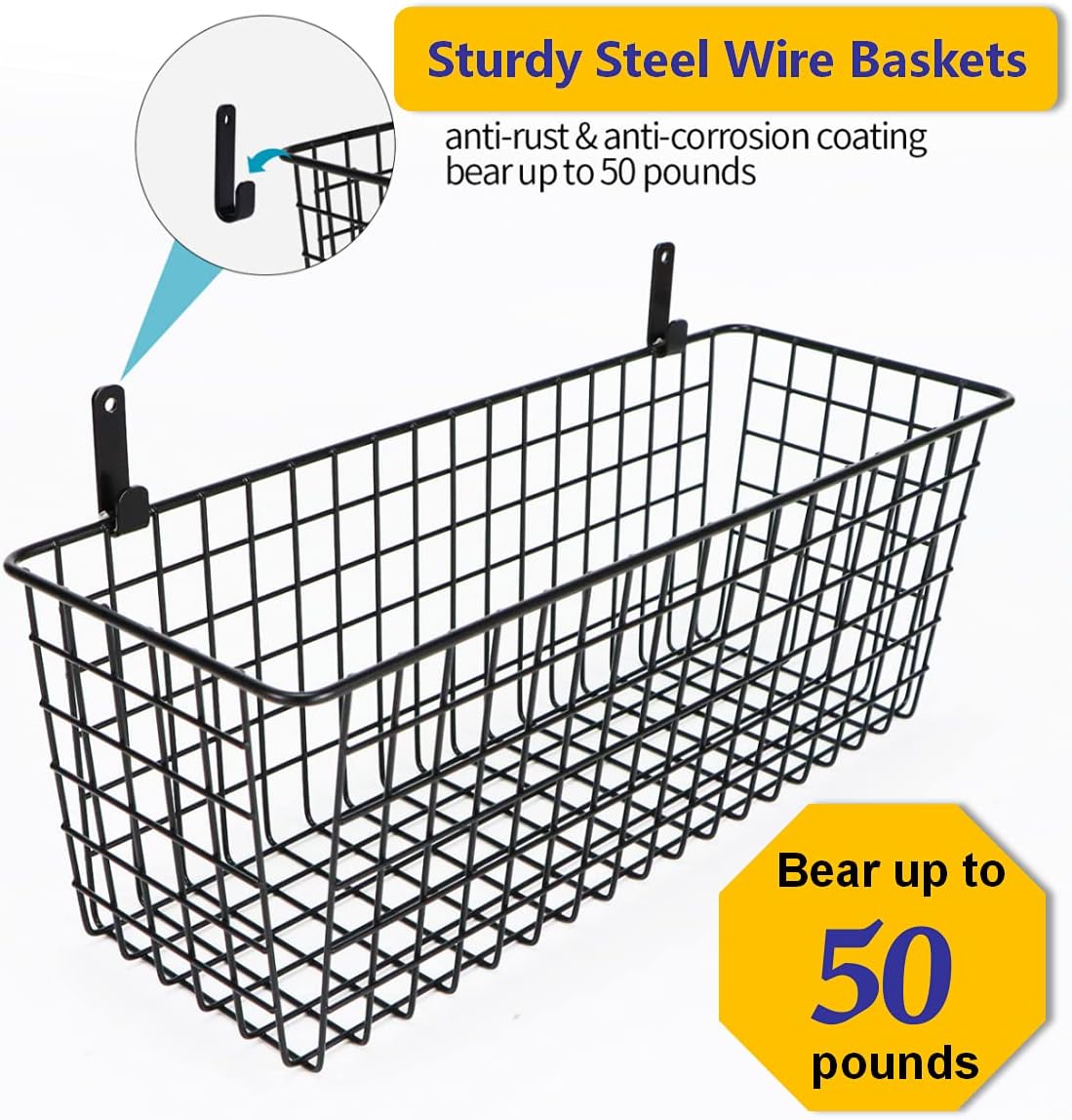 Joben Oligey 3 Set [Extra Large] Hanging Wall Wire Baskets, Farmhouse Food Storage Kitchen Pantry Laundry Closet Garage RV, White