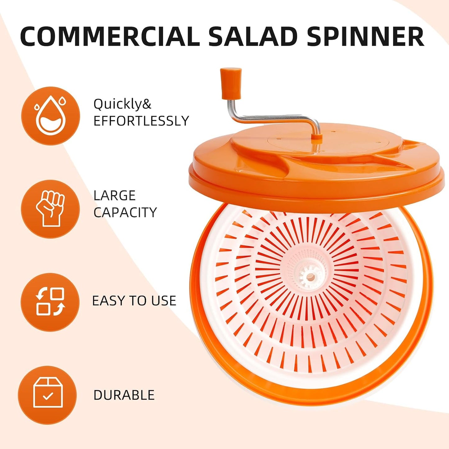 YBSVO 5-Gallon Commercial Salad Spinner Dryer– Holds 5-6 Heads | Heavy Duty Large Lettuce Dryer & Vegetable Washer – Manual Food Prep Spinner for Restaurants & Catering