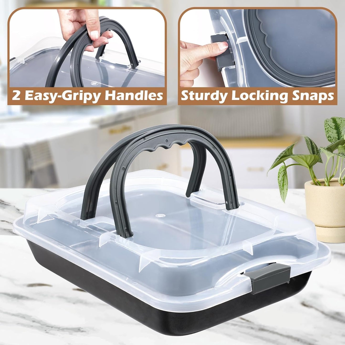 Webake 9x13 Inch Baking Pan with Lid and Handle, Non-Stick Cake Pan 2-Piece Set Rectangle Cake Carrier for Transport & Serve