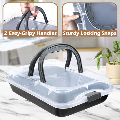 Webake 9x13 Inch Baking Pan with Lid and Handle, Non-Stick Cake Pan 2-Piece Set Rectangle Cake Carrier for Transport & Serve