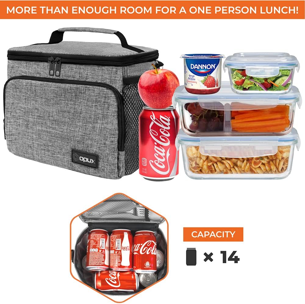 opux Insulated Lunch Bag for Men Women, Large Dual Compartment Cooler Bag, Soft Two Deck Lunch Box for Work School Picnic, Leakproof Lunch Tote with Shoulder Strap for Kid Adult (Purple, Double Deck)