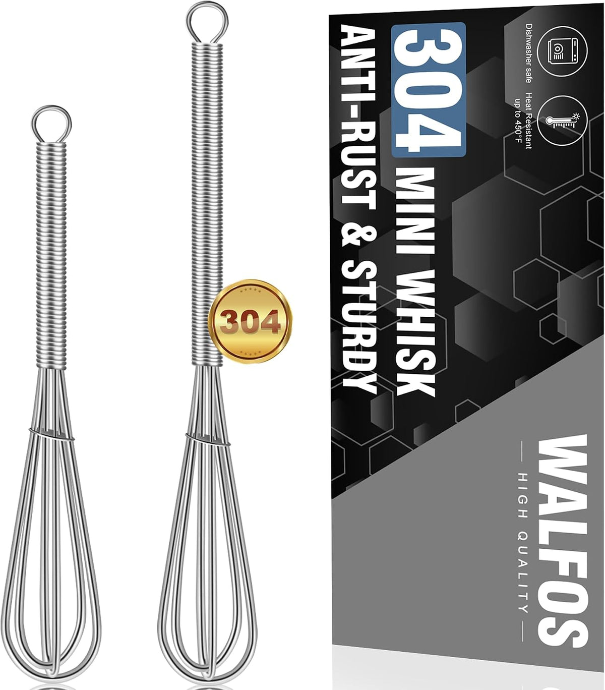 Walfos Silicone Whisk,Stainless Steel Wire Whisk -Heat Resistant 480°F Kitchen Whisks for Non-stick Cookware,Balloon Egg Beater Perfect for Blending,Whisking,Beating,Frothing & Stirring,Black