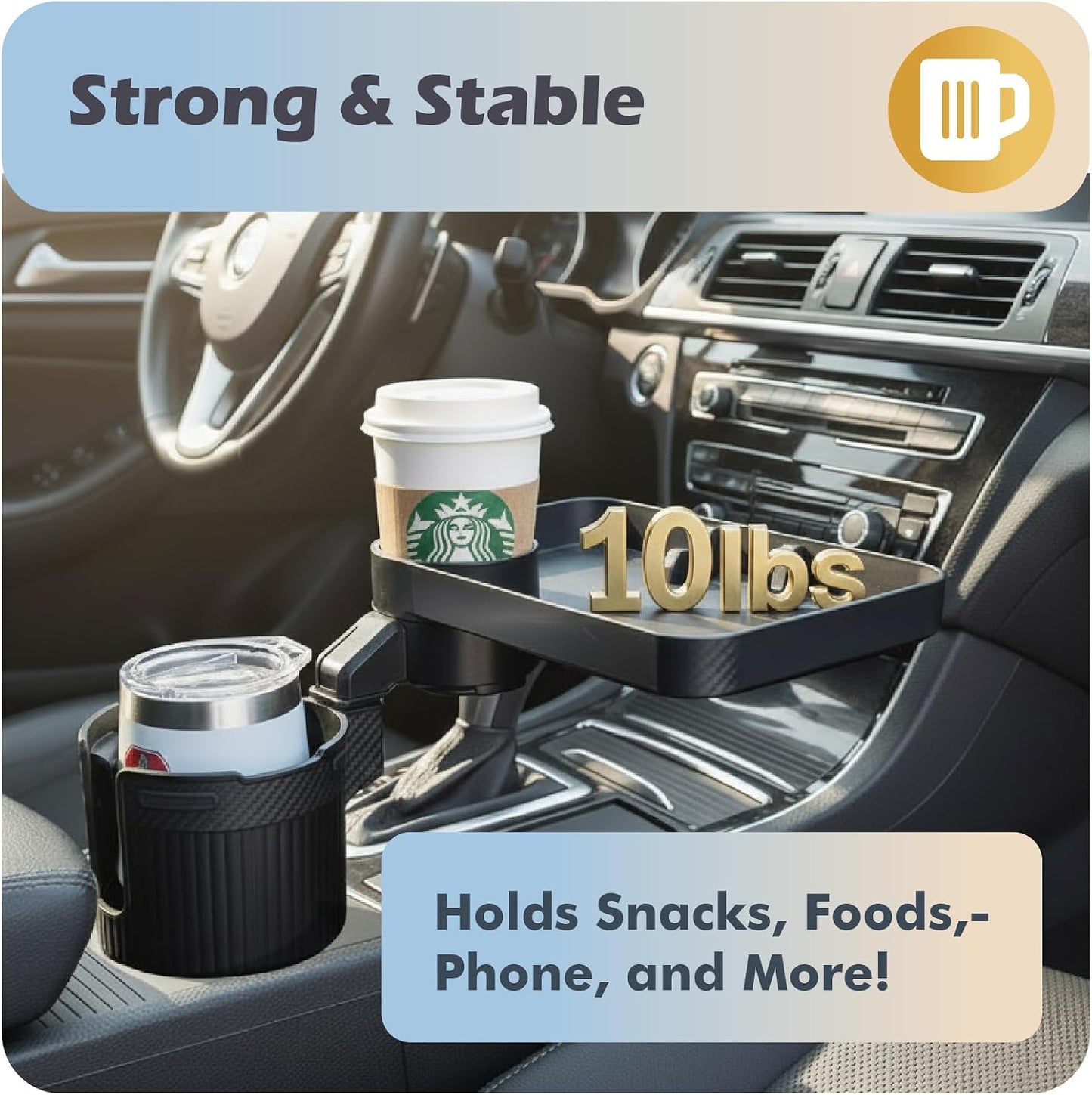 Car Cup Holder Tray, 3 in 1 Cup Holder Expander Adapter for Car, 360° Rotating Detachable 11" Car Food Tray Table for Eating, Road Trip Essentials Fits Yeti, Hydro Flask 16-46 oz, OtterVerz 11